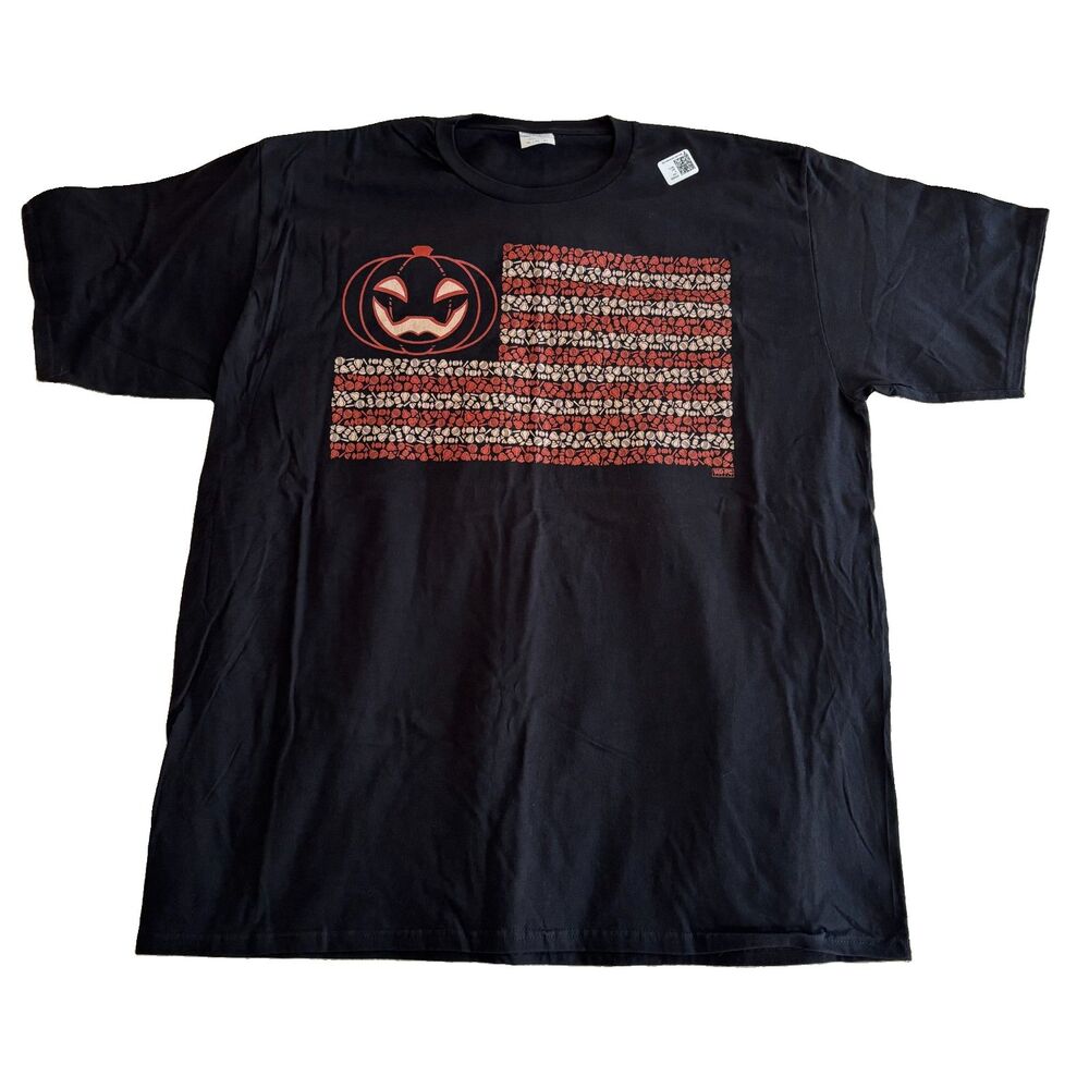 Black Halloween Pumpkin American Flag Graphic T-Shirt XL Men's/Women's/Unisex